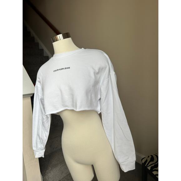 Calvin Klein Jeans white long sleep cropped crewneck size XS - Picture 3 of 7